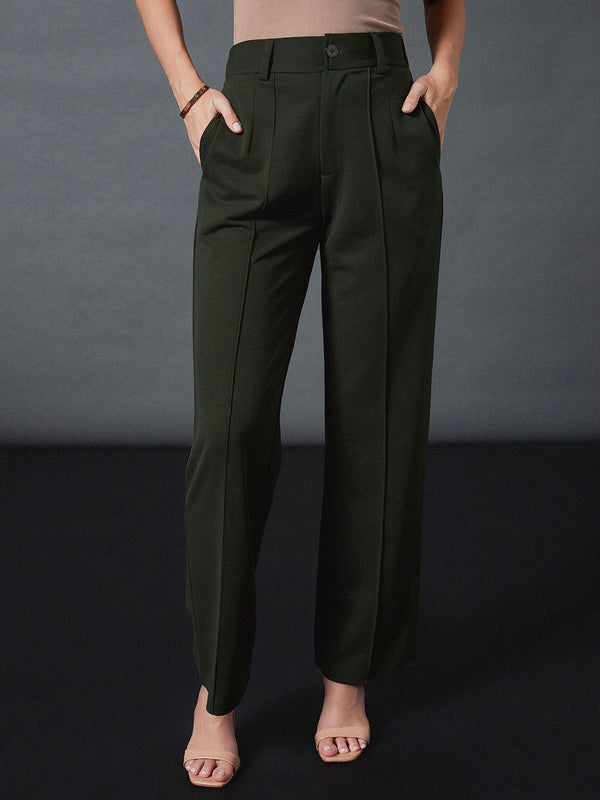 SASSAFRAS worklyf Straight Fit High Rise Plain Strechable Parallel Trousers