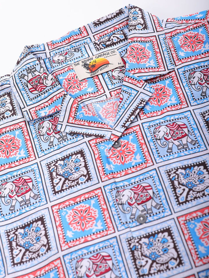 The Indian Garage Co Men Relaxed Fit Indie Geo Mosaic Printed Resortwear Shirt