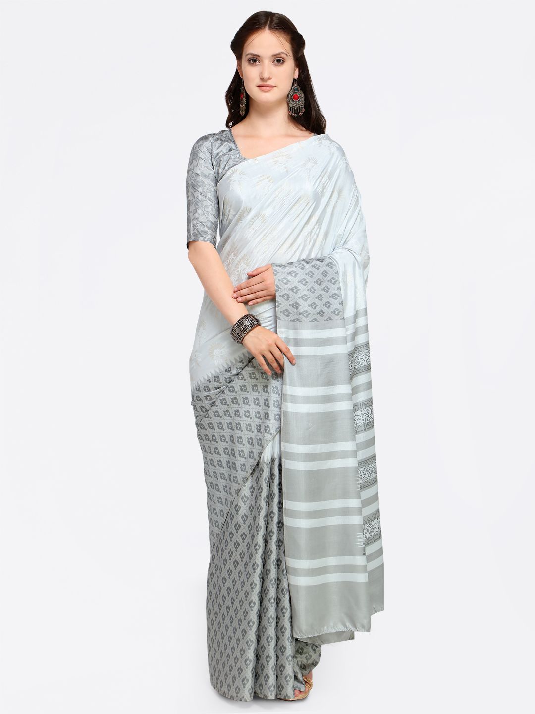 Saree mall Grey Printed Silk Blend Saree