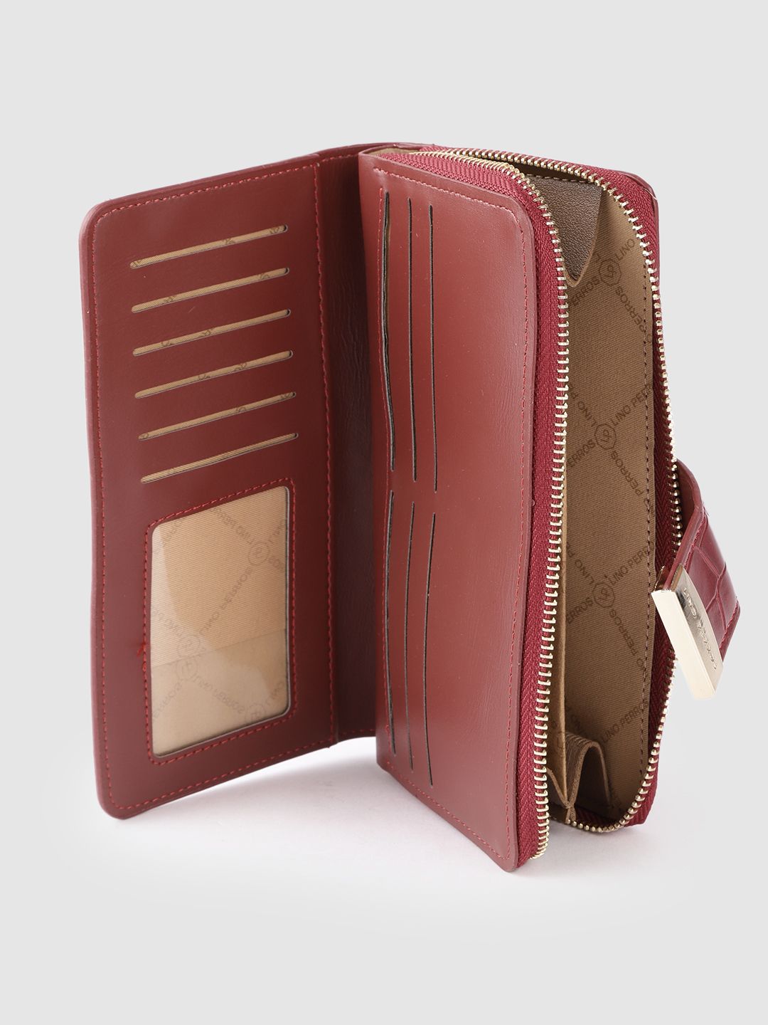 Lino Perros Women Maroon Croc Textured Zip Around Wallet