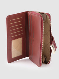 Lino Perros Women Maroon Croc Textured Zip Around Wallet