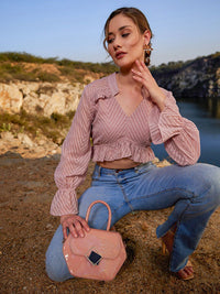 Athena Self Design Ruffles Georgette Crop Top