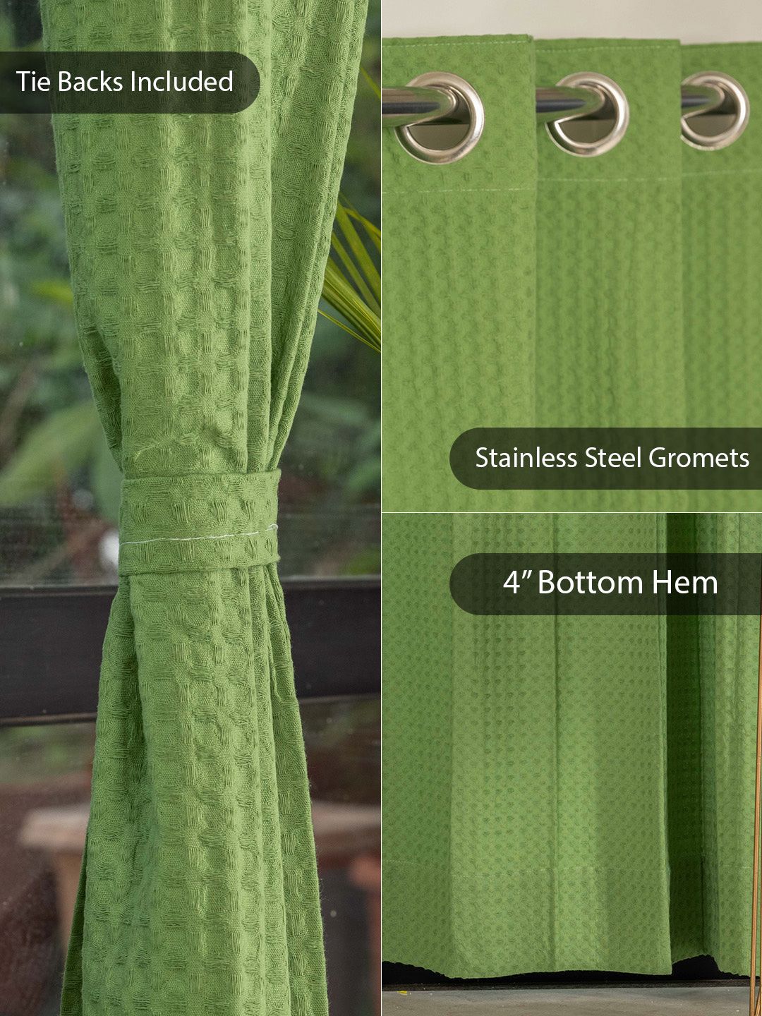 URBAN SPACE Green 2 Pieces Self Design Cotton Window Curtains