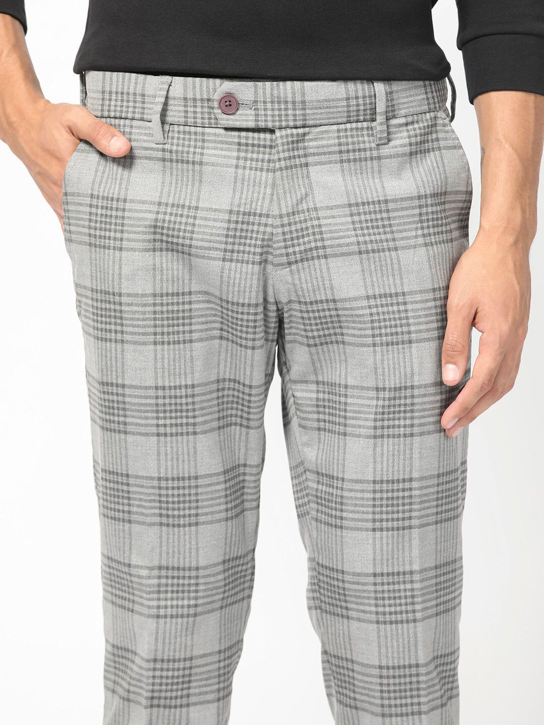 RARE RABBIT Men Rowe Mid-Rise Checked Slim Fit Trouser