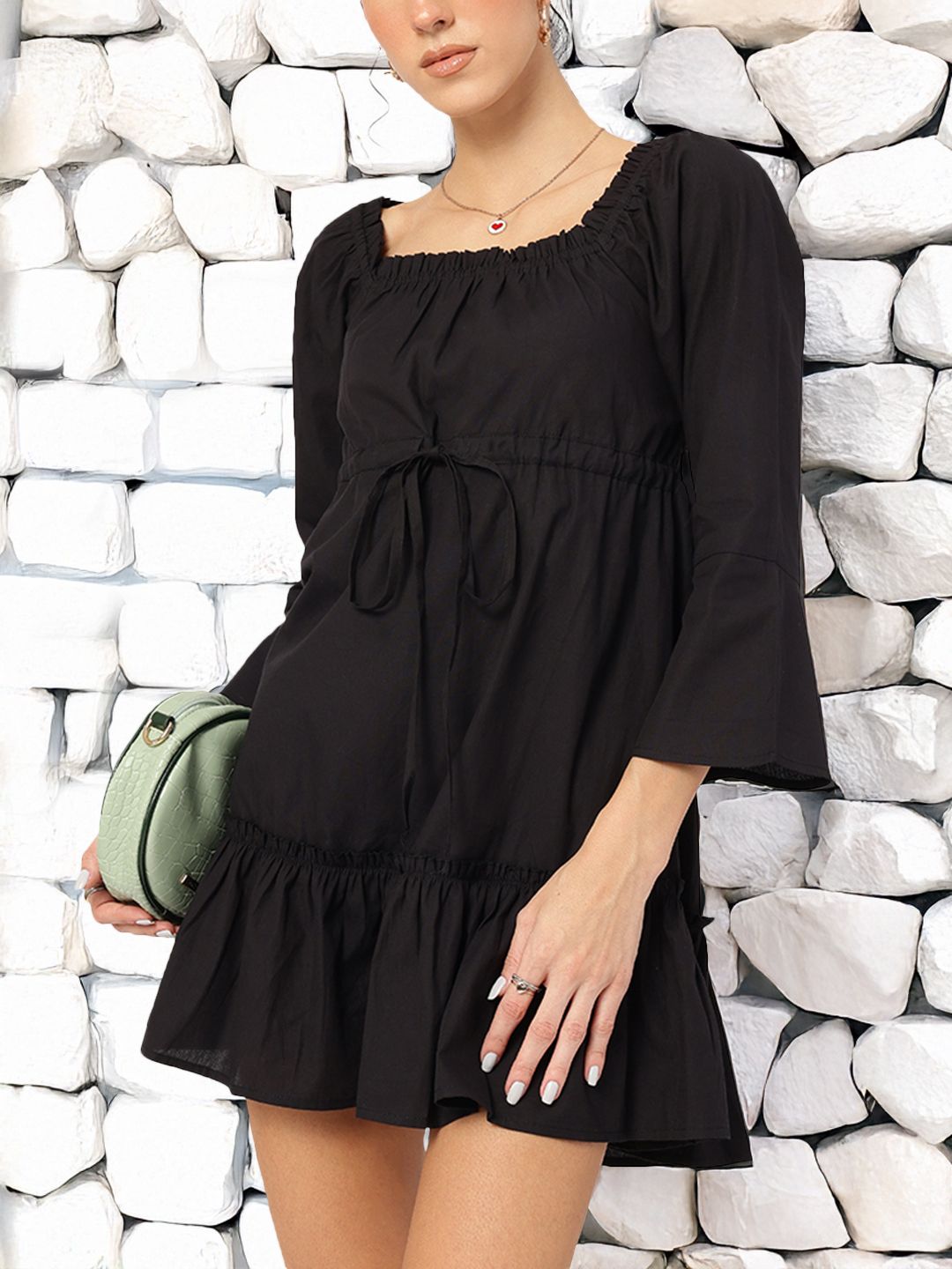 DressBerry City Slicker Tie-Up Waist A-Line Mini Dress