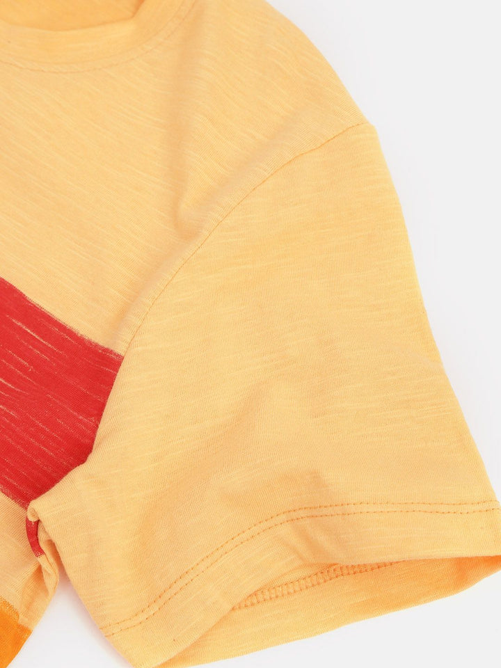 YK Boys Yellow  Red Striped Detail Round Neck Pure Cotton T-shirt
