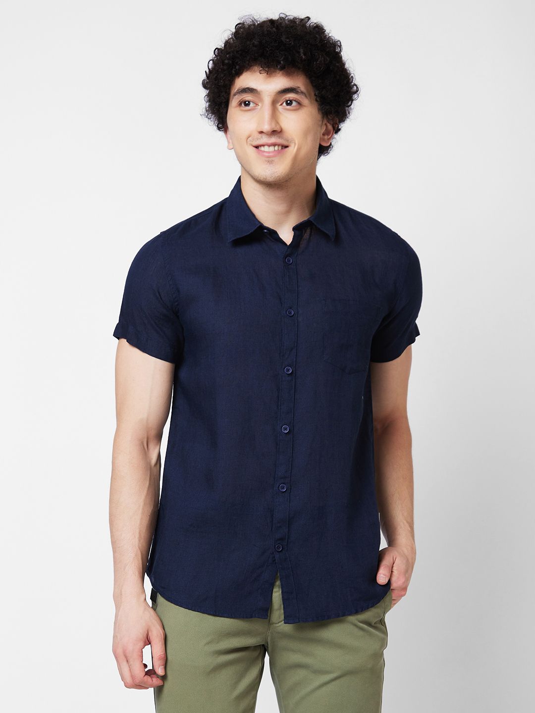 SPYKAR Spread Collar Linen Casual Shirt