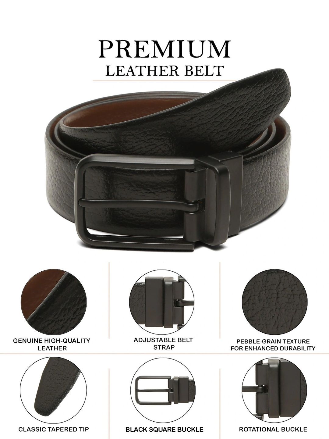 Teakwood Leathers Men Textured Leather Reversible Belt