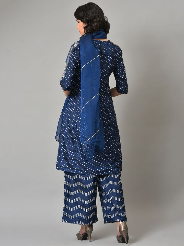 W Festive Bandhani Print Silk Kurta With Palazzos & Dupatta