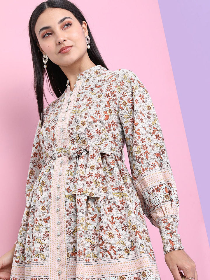 Tokyo Talkies Women Floral Printed Puff Sleeves Fit & Flare Dress