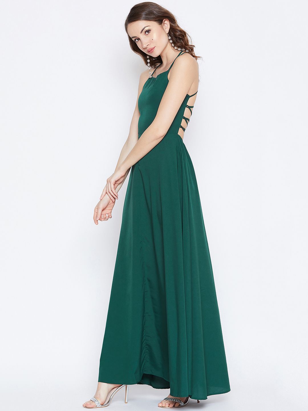 Berrylush Women Green Solid Maxi Dress
