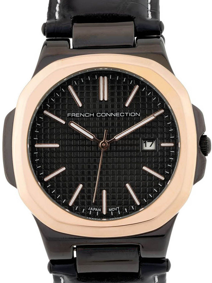 Sambungan Perancis Lelaki Dial & Gaya Gaya Kulit Tali Analog Watch- FCB2BL