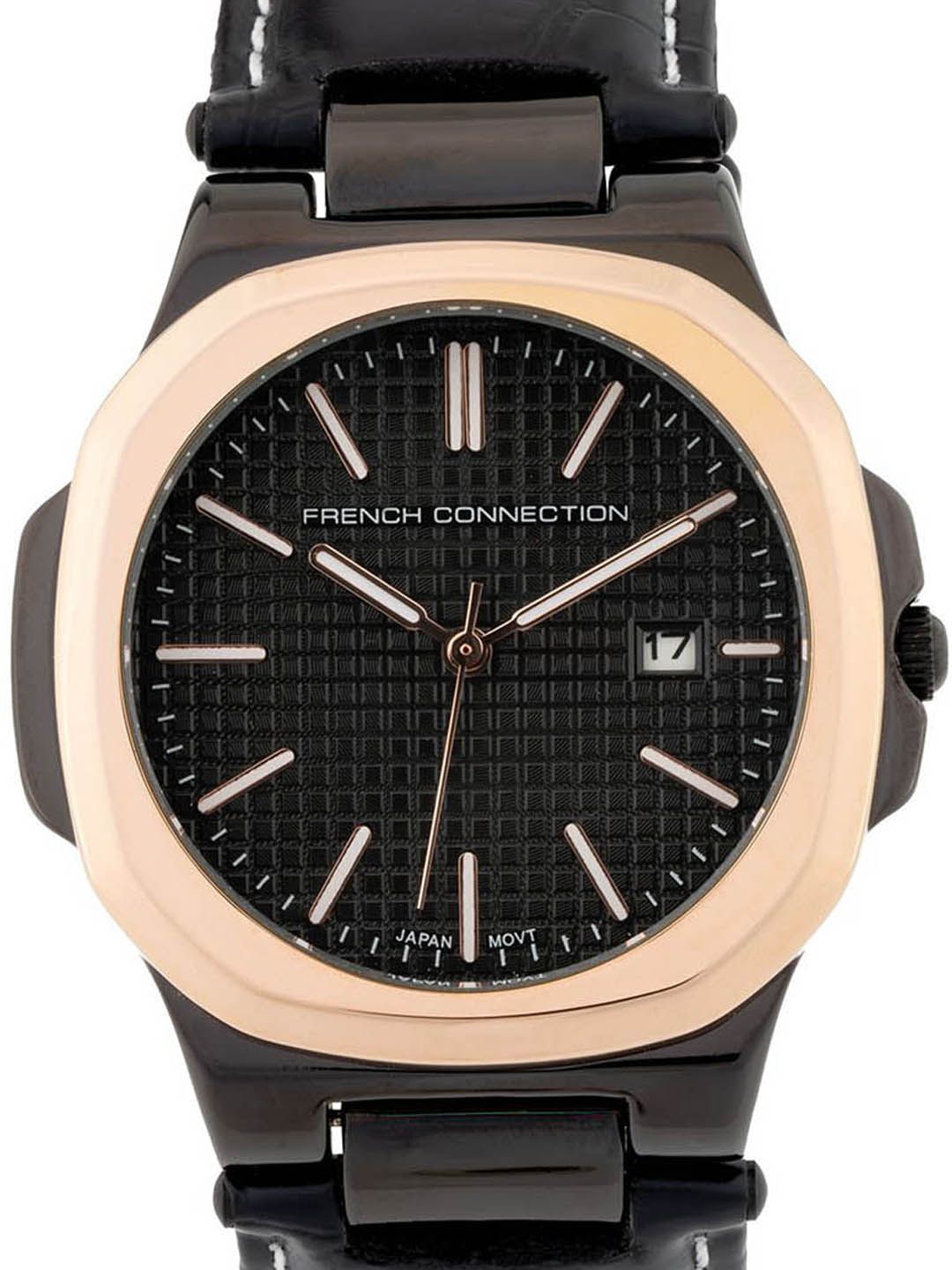 Sambungan Perancis Lelaki Dial & Gaya Gaya Kulit Tali Analog Watch- FCB2BL