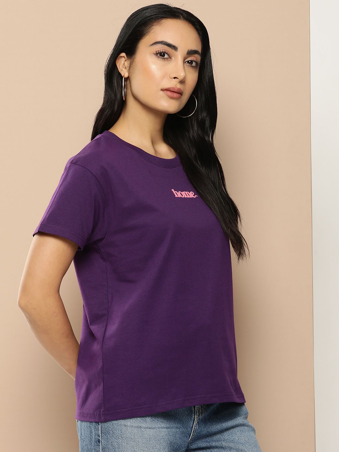 Difference of Opinion Women Typography Printed Embossed Oversized T-shirt