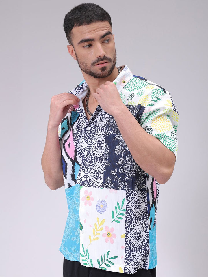 The Indian Garage Co Men Cutaway Collar Graphic  Printed Boxy Fit Resortwear Shirt