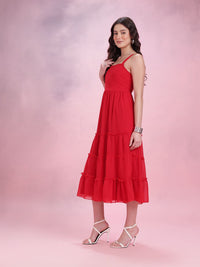DressBerry Smocked Back Ruffled A-Line Tiered Midi Dress