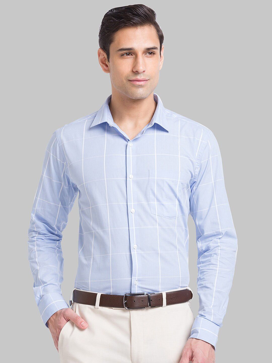 Park Avenue Slim Fit Windowpane Checked Organic Cotton Formal Shirt