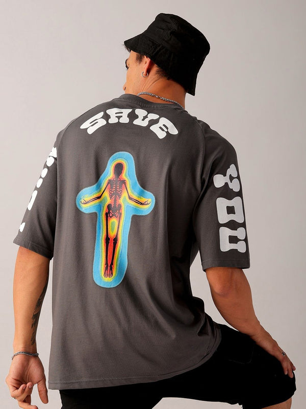 The Indian Garage Co Men Back Printed Oversized Round Neck Pure Cotton T-shirt