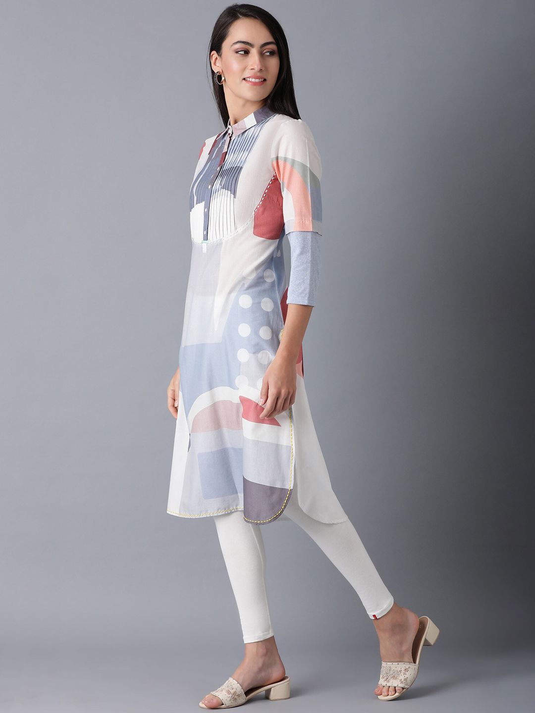 W Women Blue Printed Kurta