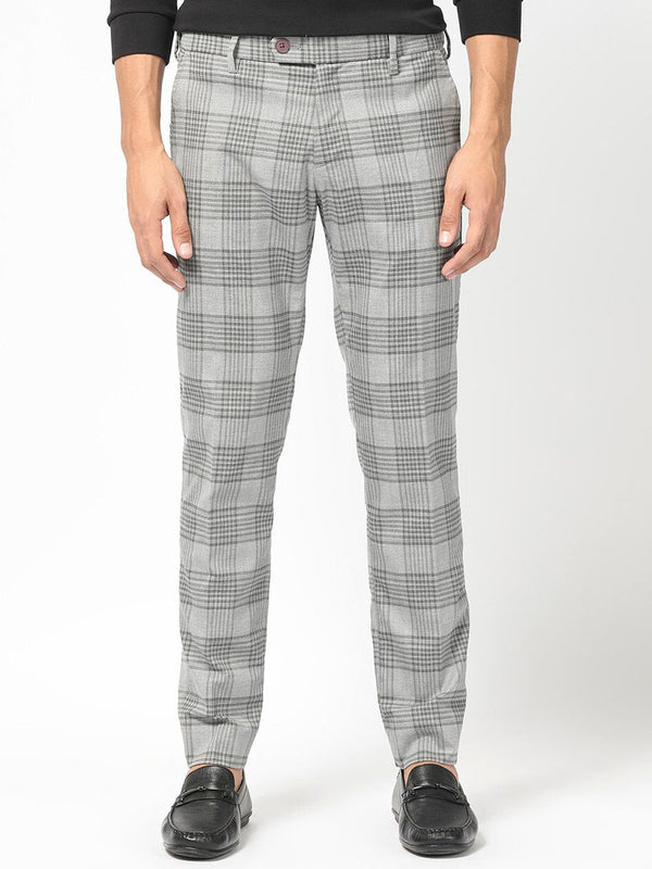 RARE RABBIT Men Rowe Mid-Rise Checked Slim Fit Trouser
