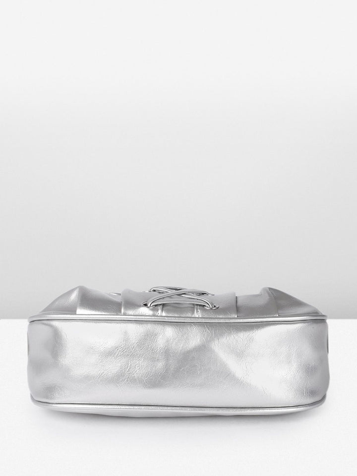 DressBerry Textured Half Moon Shoulder Bag with Bow Detail