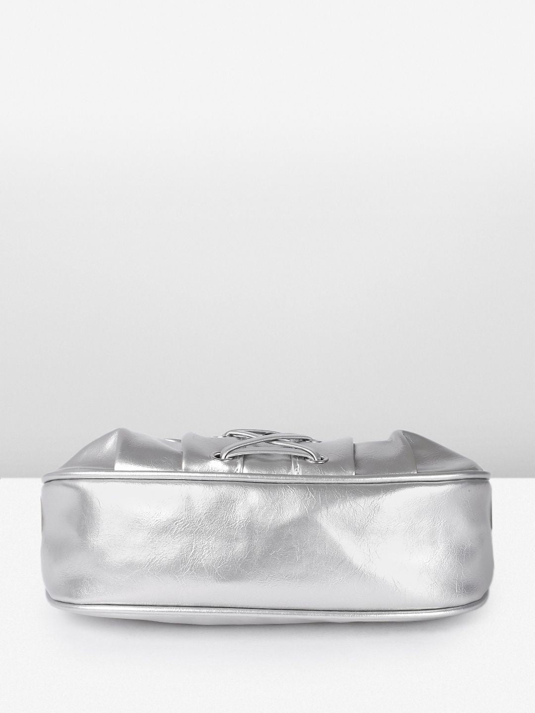 DressBerry Textured Half Moon Shoulder Bag with Bow Detail