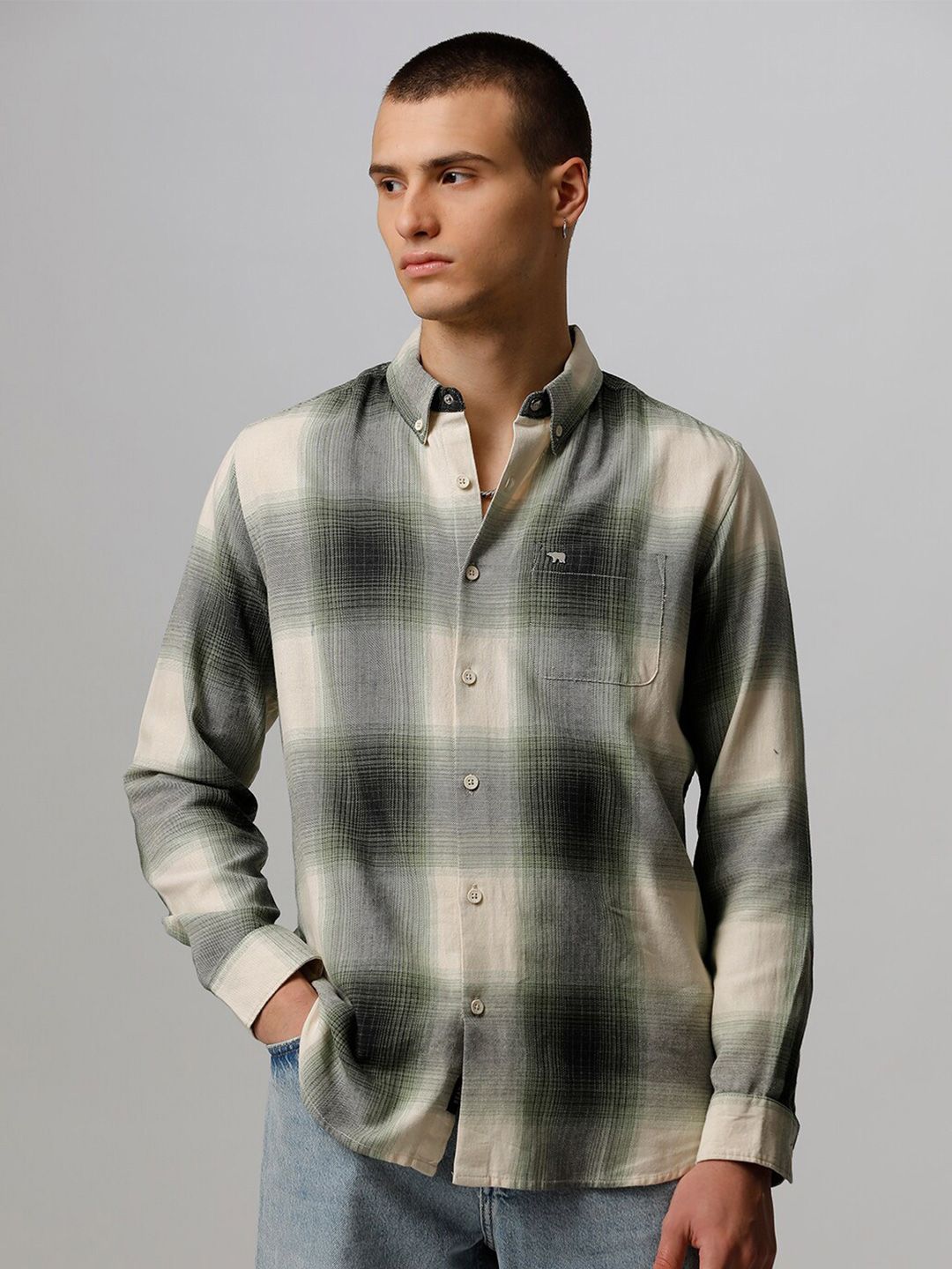 THE BEAR HOUSE Men Slim Fit Checked Pure Cotton Casual Shirt