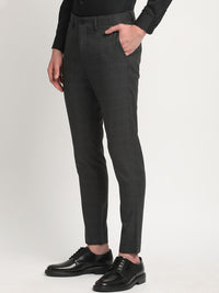 THE BEAR HOUSEMen Solid Checked Tapered Fit Mid-Rise Formal Trousers