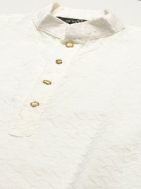 SOJANYA Men Cream-Coloured Chikankari Pure Cotton Kurta with Churidar & Nehru Jacket