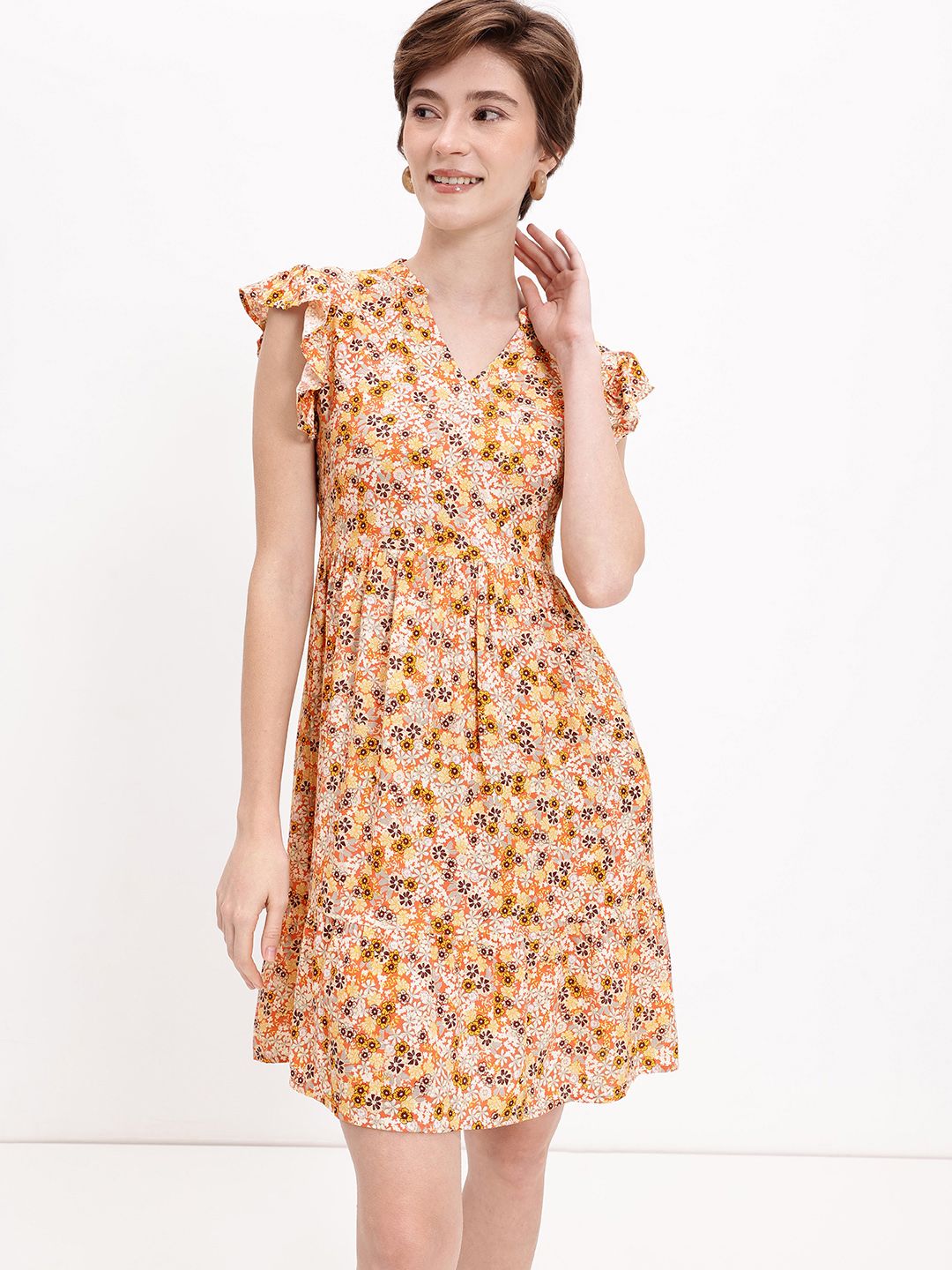 DressBerry Whispering Flutters Autumnal Garden Fit-N-Flow Dress