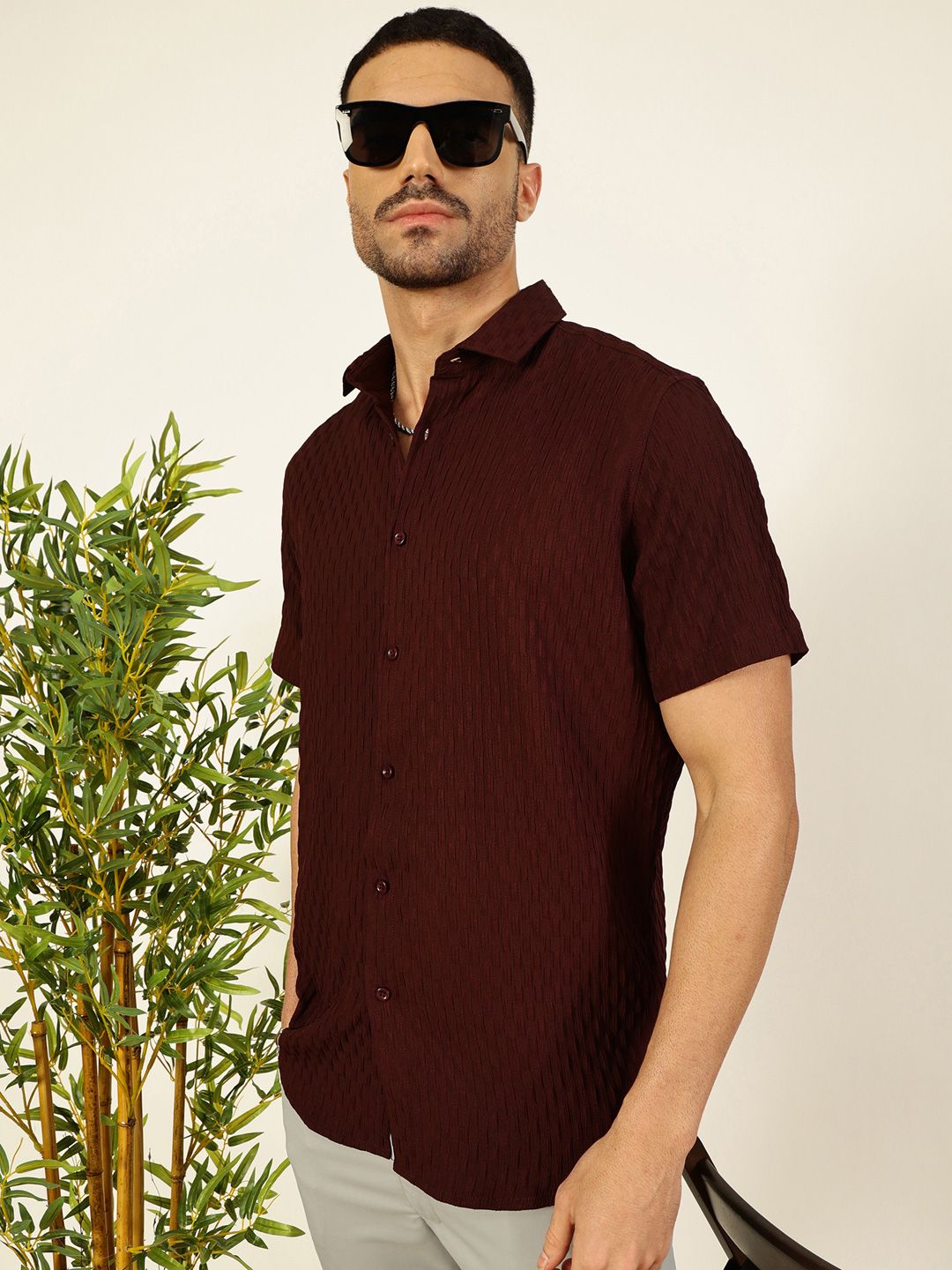 Thomas Scott Men Premium Spread Collar Textured Casual Shirt