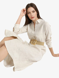 RAREISM Shirt Collar Linen A-Line Midi Dress