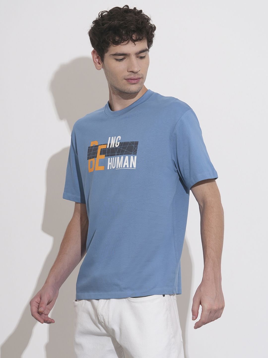 Being Human Brand Logo Printed Drop-Shoulder Sleeves Pure Cotton T-shirt