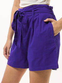 Bewakoof Women's Blue Oversized Linen Shorts