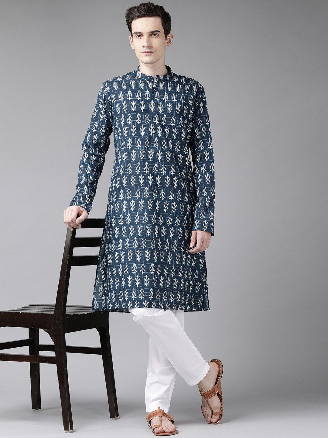See Designs Men Blue Ethnic Motifs Printed Kurta