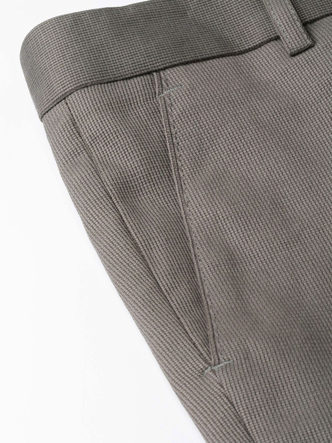 DENNISON Men Charcoal Grey Smart Tapered Fit Self Design Regular Trousers