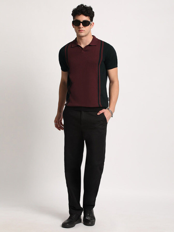 THE BEAR HOUSE Colourblocked Polo Collar Cotton Slim Fit T-shirt
