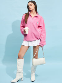 STREET 9 Pink Mock Collar Oversized Sweatshirt