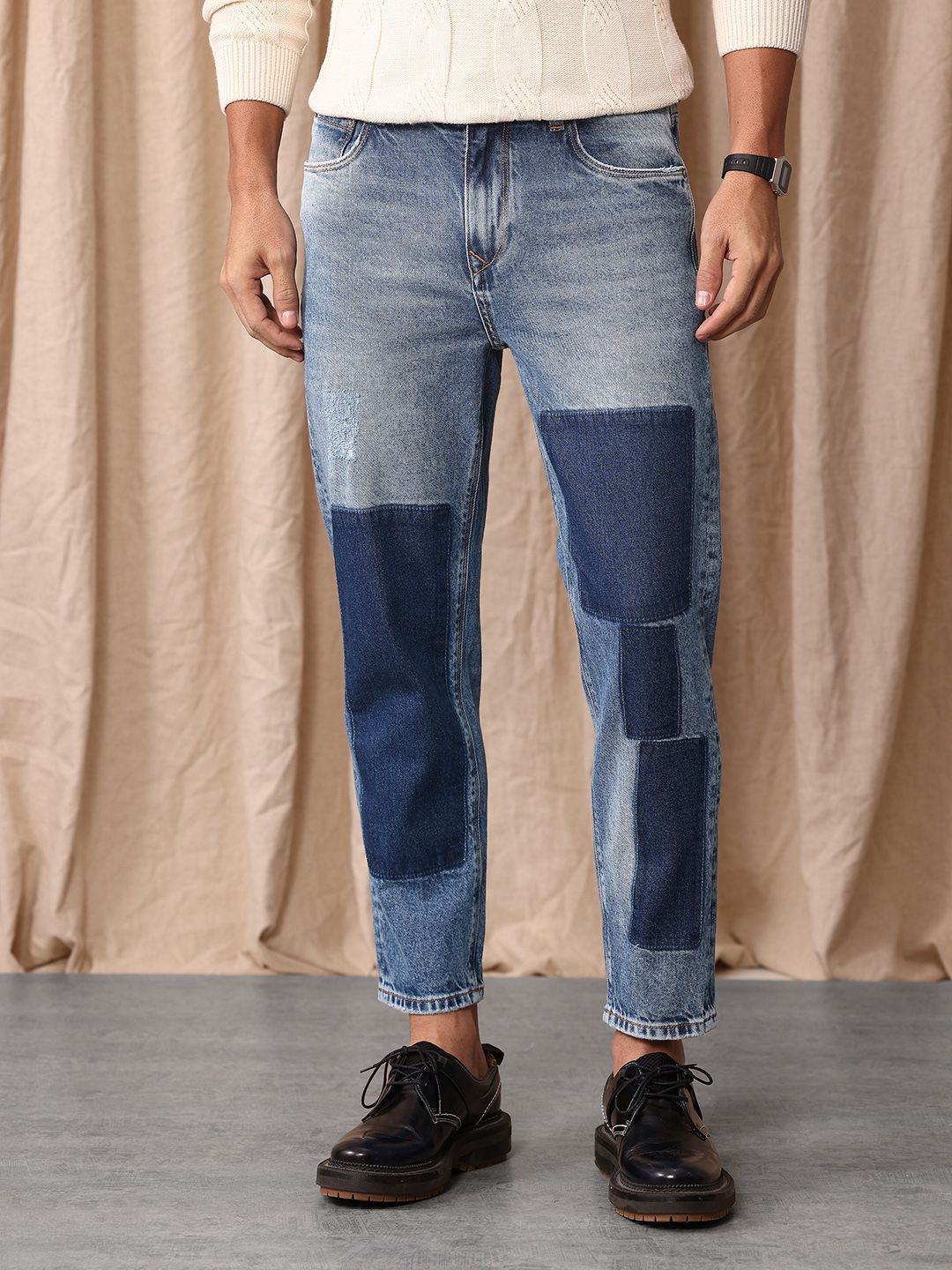 Mr Bowerbird Men Tapered Cropped Heavy Fade Stretchable Jeans