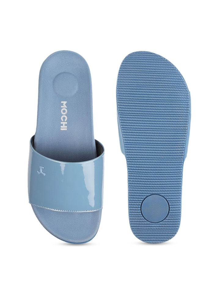 Mochi Women Blue Solid Sliders