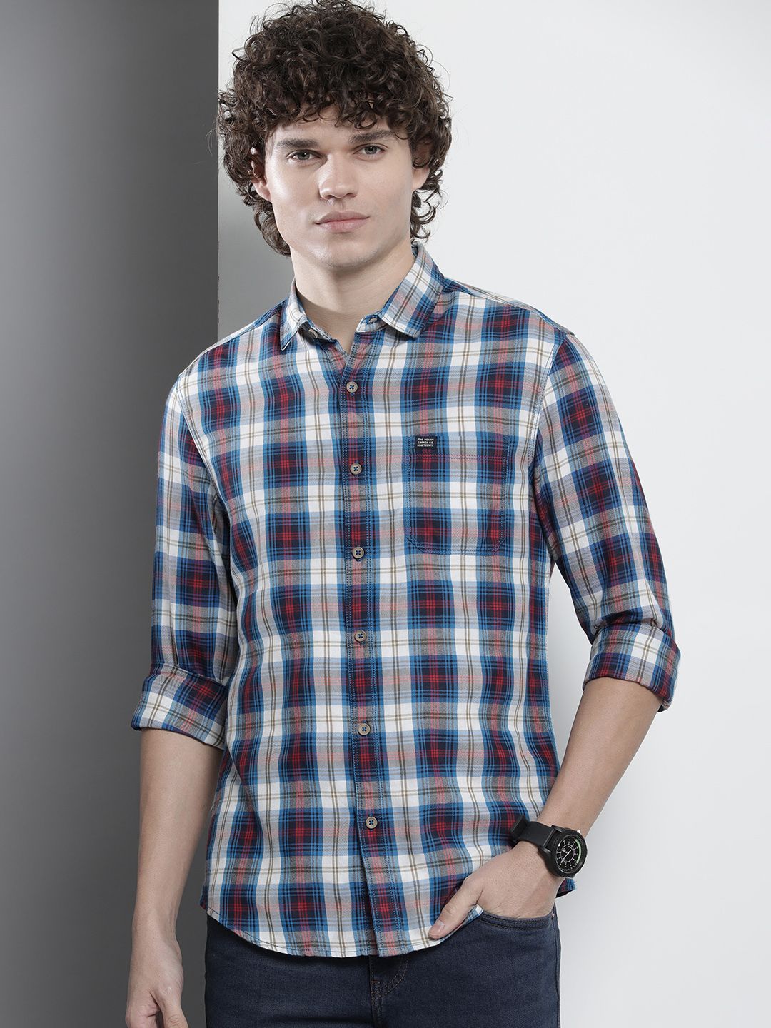 The Indian Garage Co Men Tartan Checked Cotton Casual Shirt