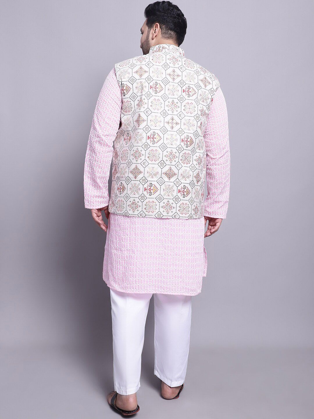 SOJANYA PLUS Ethnic Embroidered Straight Pure Cotton Kurta & Pyjamas With Nehru Jacket