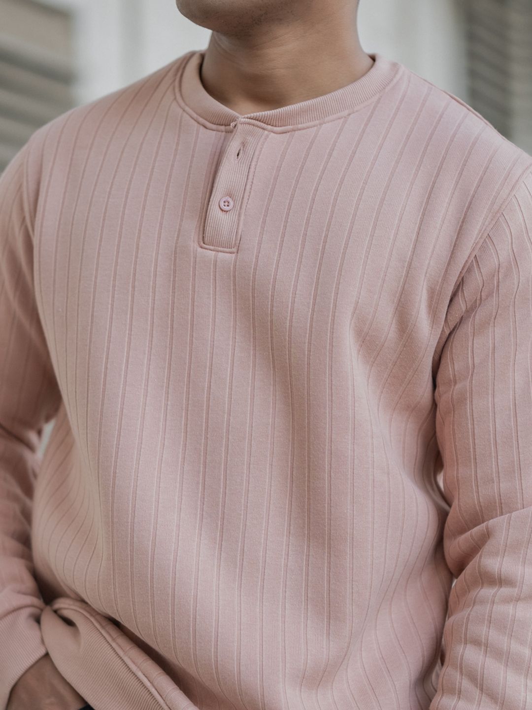 Powerlook Men Self Design Henley Neck Sweatshirt