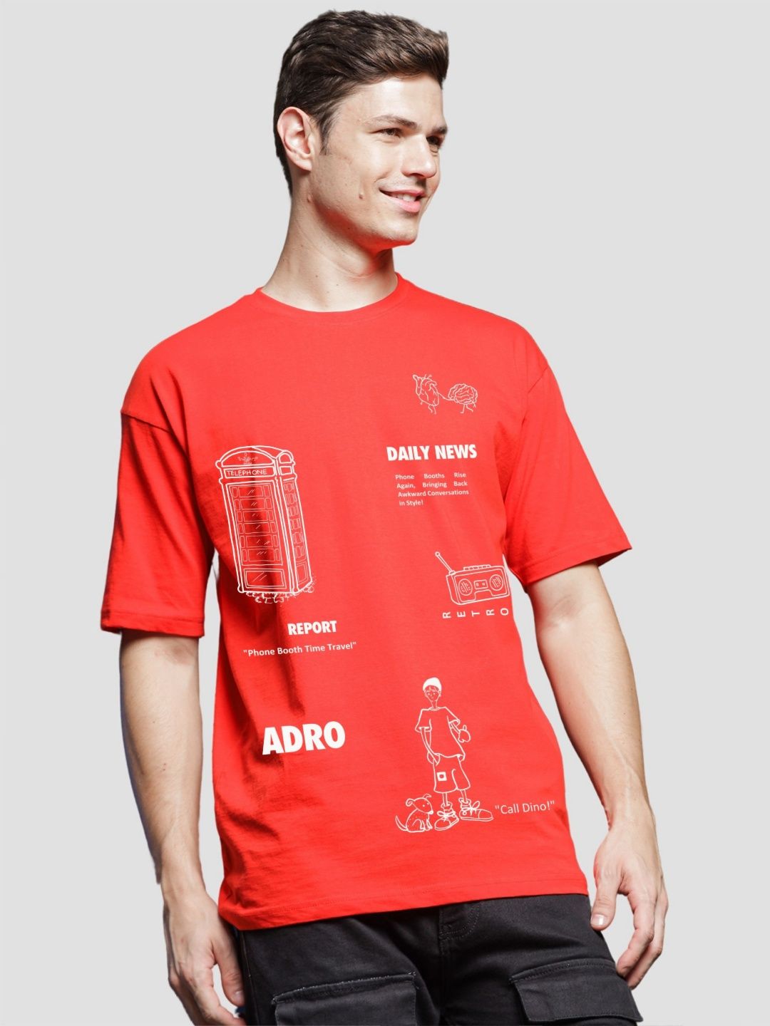 ADRO Men Graphic Printed Round Neck Cotton Oversized T-Shirt