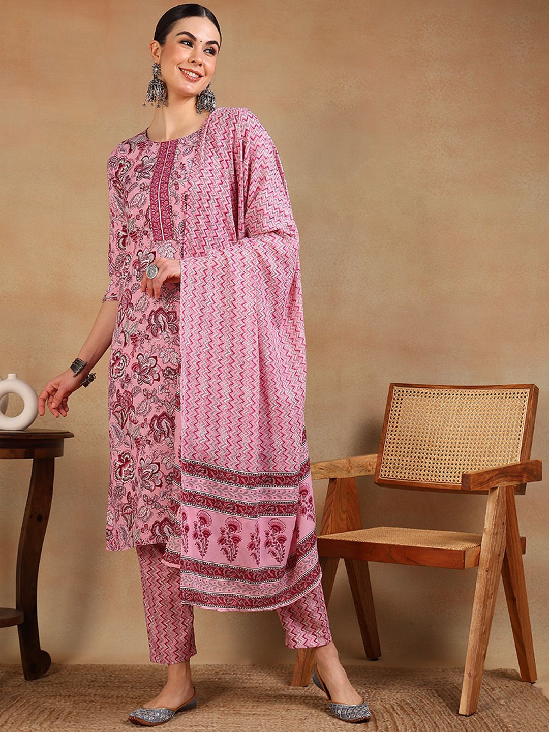KALINI Floral Printed Gotta Patti Kurta & Trousers With Dupatta