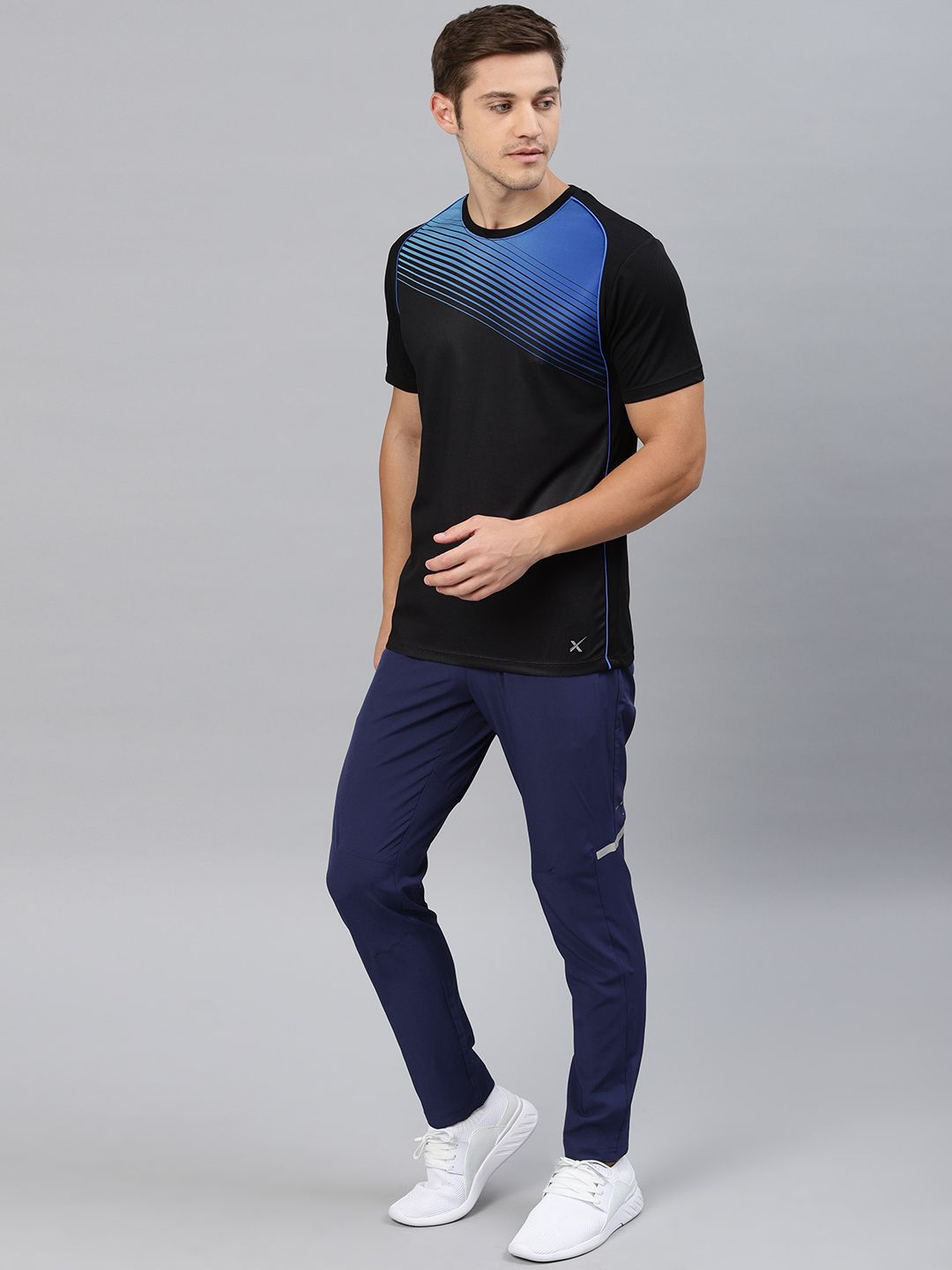 HRX oleh Hrithik Roshan Men Biru Pepejal Slim Fit Rapid-Dry Running Jejak