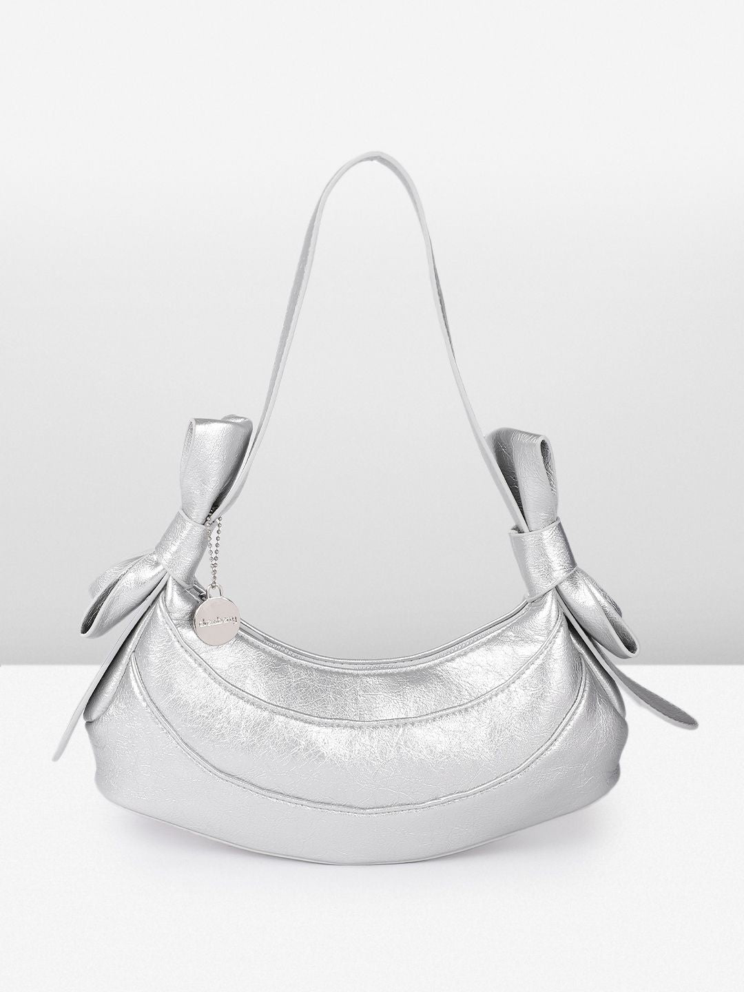 DressBerry Textured Half Moon Shoulder Bag with Bow Detail