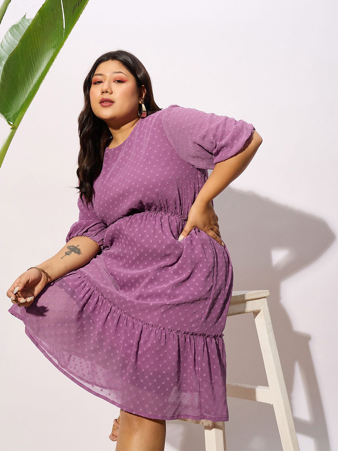 SASSAFRAS Curve Plus Size Polka Dot Print Fit & Flare Dress