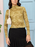 DressBerry Y2K Glam Animal Textured Jacquard Semi Sheer Top