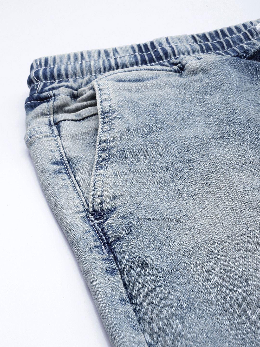 The Indian Garage Co Men Blue Jean Slim Fit Heavy Fade Cuffed Hem Stretchable Jeans